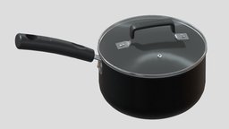 quart Saucepan with lid 01 Low Poly food, pot, cap, lid, cook, dish, cooker, frying, pan, vr, ar, kettle, metal, realistic, kitchen, stainless, cooking, skillet, cookware, glass, asset, game, 3d, low, poly, steam