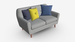 Modern 2-seat sofa with pillows 02 room, modern, sofa, style, bed, couch, studio, comfortable, seat, lounge, furniture, sit, rest, isolated, 2seat, 3d, pbr, home, decoration, interior