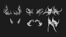 Horn Pack 5 horns, sculpt, demon, pack, collection, horn, head, antler, kitbash, antlers, character, asset, creature, zbrush, monster, fantasy, dragon, concept, highpoly, vdm-brush, noai