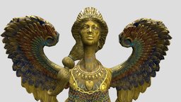 Sphinx, Inhabitate Desert City green, red, paint, jewelry, painted, wings, claws, queen, statue, old, chain, hart, blue, gold, wing