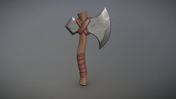 Axe leather, medieval, strap, tool, cutting, weapon, pbr, lowpoly, axe, wood, blade