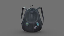 Black Leather Little Backpack mini, school, steampunk, cute, little, leather, rebel, small, back, bag, combat, toxic, backpack, sweet, cool, pbr, low, poly, female, male, black