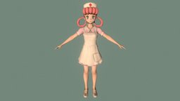 T pose rigged model of Joy cute, pokemon, cap, nurse, teenage, teen, uniform, woman, joy, apron, anime-girl, girl, female, anime, rigged, pocket-monster