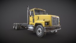 Classic Truck wheel, truck, heavy, transport, road, generic, classic, cargo, chassis, yellow, lorry, straight, haul, vehicle, pbr, lowpoly, gameready