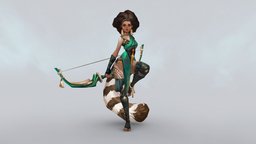 Ringtail Gurl cute, style, tribal, bow, elf, painted, hybrid, stylised, archer, woman, ringtail, character, low-poly, girl, game, art, stylized, fantasy