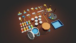 Assets Painting tools kit, assets, set, tools, painting, equipment, props, items, low-poly, lowpoly