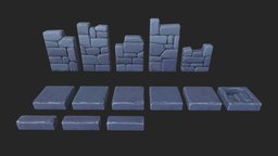 Walls & floor kit, dungeon, floor, lowpoly, stylized, modular, wall
