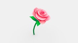 Cartoon pink rose for Valentine plant, flower, love, rose, wedding, gift, birthday, present, bouquet, celebration, romantic, lowpolymodel, lover, handpainted, girl, marryme