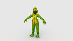 Cartoon green dragon costume cute, comic, clothes, velociraptor, performance, show, costume, cosplay, lowpolymodel, roleplay, character, handpainted, cartoon, stylized, dragon, clothing, dinosaur, loong