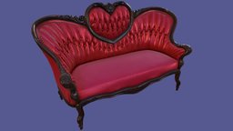 Antique Victorian Love Seat victorian, sofa, couch, heart, seat, edwardian, valentine, antique, furniture, cupid, interiordesign, loveseat, interior-design, unity, low-poly, chair
