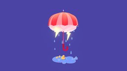 Rainy Days cute, cloud, umbrella, duck, rain, outline, lightning, colorful, rubberduck, substancepainter, cartoon, 3dsmax, zbrush, stylized