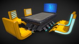 Sci-Fi style Meeting table with chairs desk, gameprop, furniture, executive, meetingroom, sci-fi, gameasset, scifichair, meeting-room, modernfurniture, chairandtable, scifitable
