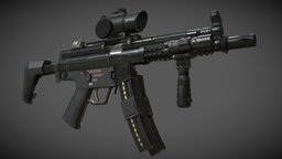 H&K MP5(A3) Fully Accessorized mp5, submachinegun, mp5a3, pbr-game-ready, gun, noai