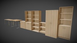 Office Shelf Cabinets and Tables office, storage, closet, shelf, prop, table, cabinet, game-ready, game-prop, pbr