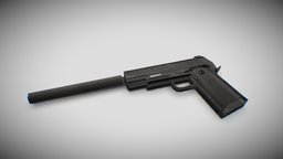 1911 Silenced retro, weapon, lowpoly, model, free, gun, 1911, ps1-style