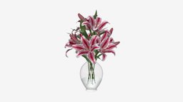 Lily bouquet with glass vase green, plant, flower, vase, floral, lily, bouquet, blossom, glass, 3d, pbr