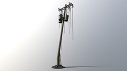 BrokenUtilityPole transformer, electricity, infrastructure, damaged, wire, pole, fuse, repaired, utility, makeshift, game, pbr, wood, street