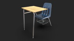 School Desk school, desk, learning, classroom, chrome, wood, blue