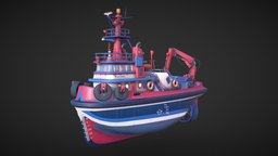 Tugboat Mk3 red, white, wyvern, stylised, tugboat, harbour, poole, substance, painter, maya, pbr, ship, blue, boat, noai