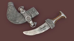 Khanjar Dagger Low Poly Realistic PBR army, hunting, culture, survival, vr, ar, realistic, tool, traditional, oman, jambiya, omani, weapon, knife, asset, game, 3d, pbr, low, poly, military, war, dagger, blade