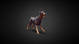 Dobermann dog, dobermann, animated-rigged, gameasset