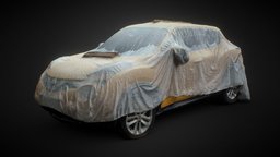 SUV With Wet Car Cover abandoned, transportation, cloth, cars, suv, lidar, transport, cover, wet, postapocalyptic, yellow, unused, covered, rainy, 3d, vehicle, scan, car, yellowcar