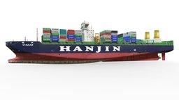Hanjin Container Ship vessel, realistic, maersk, game, ship, textured, container, gameready, maerskship, hanjin