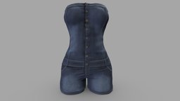 Strapless Female Denim Shorts Overall fashion, shorts, clothes, summer, jeans, womens, overall, romper, pbr, low, poly, female, blue, coverall, strapless, denims