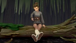 Wretched tree, sky, landscape, forest, spider, 360, sitting, lake, shorts, top, hollow, night, fallen, diorama, moss, web, curse, woods, dusk, crop, girl, female, wood, stylized