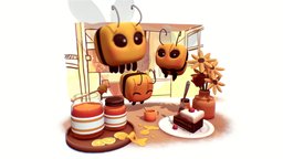 Minecraft Bee cake, b3d, bee, honey, ztitus, blender3d