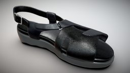 Shiny Black Sandal shoe, fashion, sandal, metal, realistic, converse, realism, vans, sneakers, attire, gucci, character, texture, lowpoly, low, poly, human, clothing, black