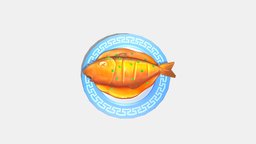 Cartoon Food-Braised Fish fish, plate, meat, cook, meal, dishes, kitchen, cooking, lowpolymodel, sour, friedfish, chinesefood, handpainted