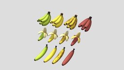 Cartoon Bananas food, bananas, banana, grapes, foods, food3dmodel, cartoon