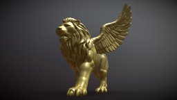 Lion with wings sculpt, printing, africa, wild, america, lion, printable, zbrush, highpoly, wing