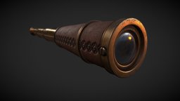 Spyglass historic, leather, telescope, sight, captain, naval, metal, old, see, navigation, telescopic, spyglass, 3d, pbr, ship, watch, pirate, textured, rigged, sea