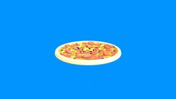 Cartoon pizza mushroom, pizza, kitchen, cheese, tomatoes, cartoonmodel, sousage, cartoon, lowpoly