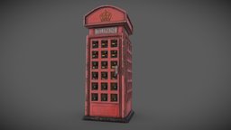 Telephone Booth red, london, booth, phone, old, telephone, cabine, substancepainter, substance