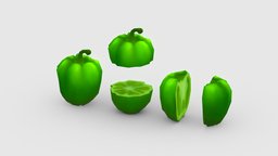 Cartoon green chili food, bell, cut, eat, dishes, farm, nature, vegetable, vegetables, pepper, lowpolymodel, peppers, planting, chili, handpainted