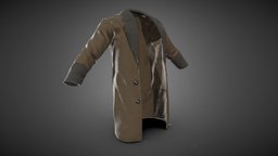 Brown Coat leather, people, fashion, clothes, coat, uniform, fabric, men, wear, character, texture, low, poly, man, female, human, clothing, black