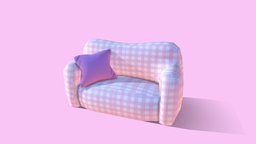 Cute Checkered Couch sofa, cute, couch, small, pillow, furniture, pink, gamedev, pastel, checkered, lowpoly, stylized