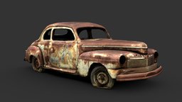 Car Wreck C automobile, sedan, vintage, retro, saloon, wreck, rusty, antique, old, 1940s, derelict, photogrammetry, vehicle, lowpoly, scan, gameasset, car, gameready
