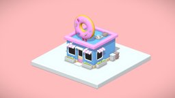 Low Poly Donut House store, lowpoly, gameasset, stylized, dunat