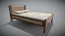 Old Wooden Bed wooden, bed, soviet, medieval, old, optimized, low-poly, game, lowpoly, gameasset, wood, gameready, environment