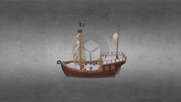 Cartoon Pirate Ship sailing, deck, sailboat, cannon, cartoon, lowpoly, ship, pirate, boat
