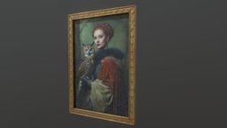 Portrait Painting of Woman and Owl owl, frame, portrait, medieval, painting, antique, realistic, woman, hogwarts, oil-painting, pbr, lowpoly, witch, fantasy, gold, gameready, hogwartslegacy, createdwithai