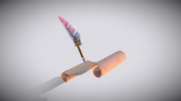 Magic scroll and pen with feather red, pencil, roll, pen, prop, paper, scrolls, props, yellow, feather, blender, stylized, fantasy, magic