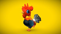Low Poly Cartoon Rooster bird, egg, chicken, flight, feather, fly
