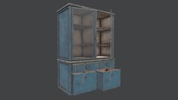 Wood Cabinet 3B PBR wooden, apocalyptic, doors, apocalypse, cabinet, old, substancewood, postproduction, apocalyptic-post-al, substancepainter, glass, pbr, low, poly, wood