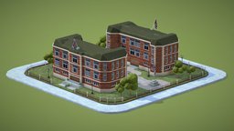 Lowpoly British School building school, campus, blocks, british, college, english, isometric, academy, institute, lowploy, non-realistic, gameart, building, gameready