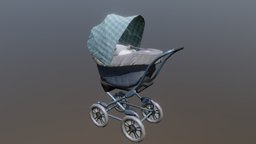 Baby stroller PBR, midpoly, game ready trolley, baby, cart, midpoly, pbr, lowpoly, mobile, gameready